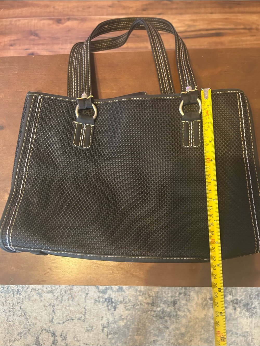 The Sak Black Textured Shoulder Tote with Contrast Stitching
